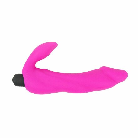 Розовый вибратор с клиторальным отростком Bifun - 16,5 см. 