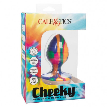 Яркая анальная пробка Cheeky Medium Swirl Tie-Dye Plug - 7,5 см. 
