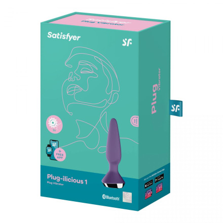Фиолетовая анальная пробка с вибрацией Satisfyer Plug-ilicious 1 - 13,5 см. 