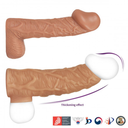 Телесная открытая насадка-реалистик с подхватом мошонки Nude Sleeve L - 14 см. 