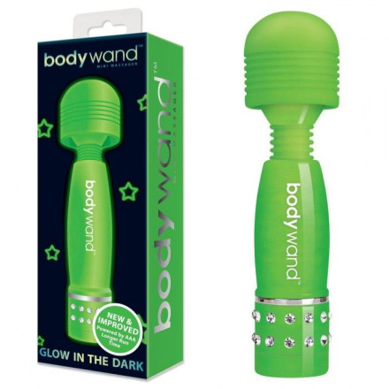Светящийся в темноте жезловый мини-вибратор с кристаллами Mini Massager Glow In The Dark 