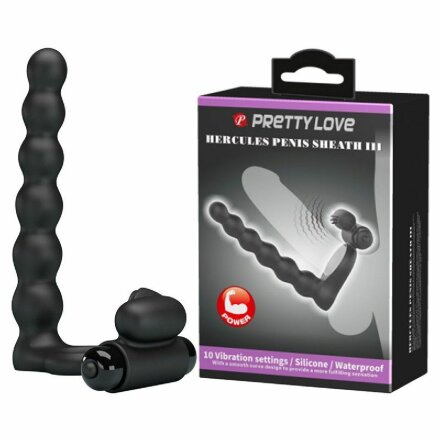 Черная насадка для двойной стимуляции Hercules Penis Sheath III - 15,3 см. 