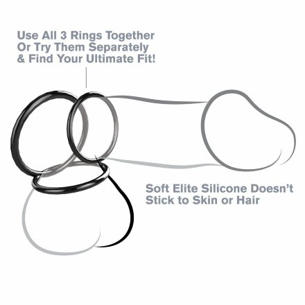 Набор из трех черных эрекционных колец Silicone 3-Ring Stamina Set 