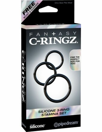 Набор из трех черных эрекционных колец Silicone 3-Ring Stamina Set 