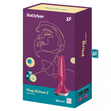 Малиновая анальная пробка с вибрацией Satisfyer Plug-ilicious 2 - 14 см. 