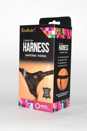 Чёрные трусики для фиксации насадок кольцом Kanikule Leather Strap-on Harness  Anatomic Thong 