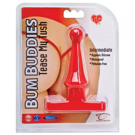 Красная анальная пробка Bum Buddies Tease My Tush, Intermediate Silicone Anal Plug - 12 см. 