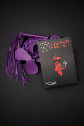 Фиолетовый набор БДСМ «Накажи меня нежно» с карточками 