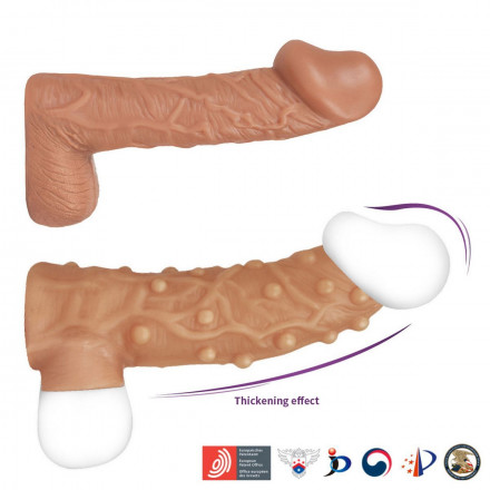 Телесная насадка с пупырышками и открытой головкой Nude Sleeve M - 12 см. 
