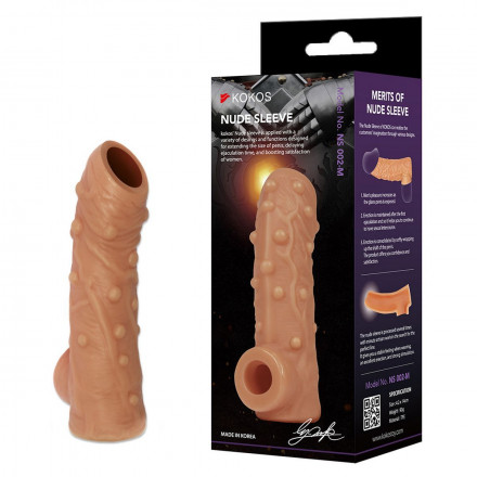 Телесная насадка с пупырышками и открытой головкой Nude Sleeve M - 12 см. 