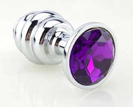 Серебристая рифлёная пробка с фиолетовым кристаллом - 9 см. 