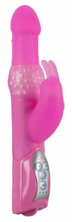 Розовый вибромассажёр с клиторальным отростком Rabbit Pearl - 26,5 см. 