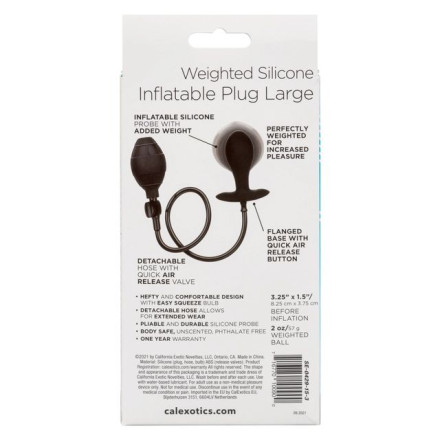 Черная расширяющаяся анальная пробка Weighted Silicone Inflatable Plug Large - 8,25 см. 