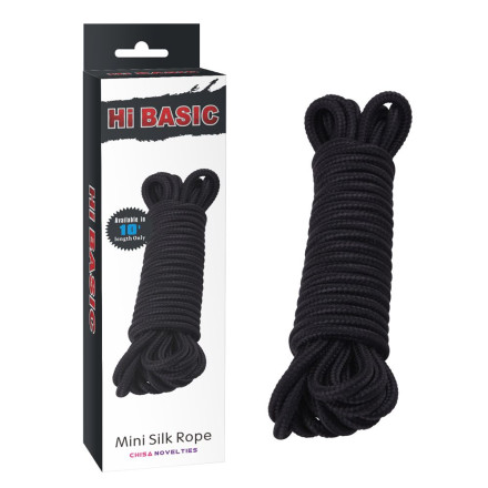 Хлопковая черная верёвка для любовных игр Mini Silk Rope - 10 м. 