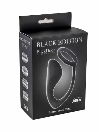 Чёрное эрекционное кольцо с анальной пробкой Button Anal Plug 