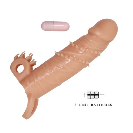 Телесная удлиняющая вибронасадка Penis Sleeve Connor - 17 см. 