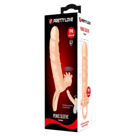 Телесная удлиняющая вибронасадка Penis Sleeve Connor - 17 см. 
