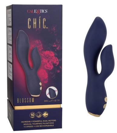 Синий вибромассажер-кролик Chi­c Blossom - 15,75 см. 
