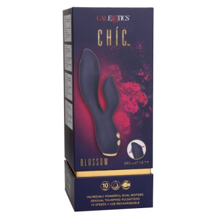 Синий вибромассажер-кролик Chi­c Blossom - 15,75 см. 