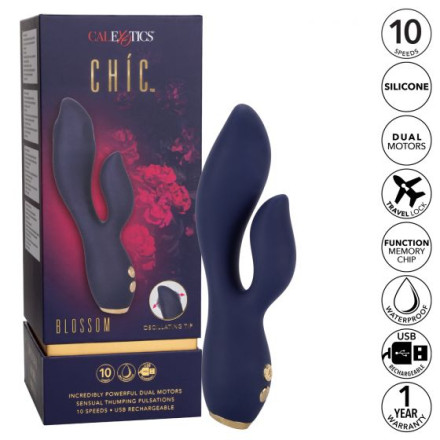 Синий вибромассажер-кролик Chi­c Blossom - 15,75 см. 
