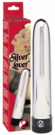 Серебристый классический вибратор Silver Lover - 19 см. 