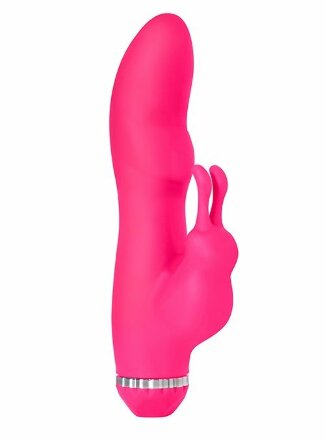 Розовый вибратор с клиторальным стимулятором PURRFECT SILICONE DELUXE RABBIT - 19 см. 