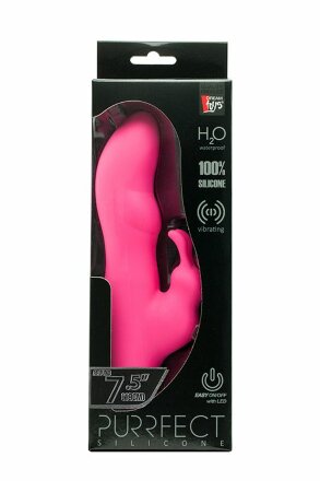 Розовый вибратор с клиторальным стимулятором PURRFECT SILICONE DELUXE RABBIT - 19 см. 
