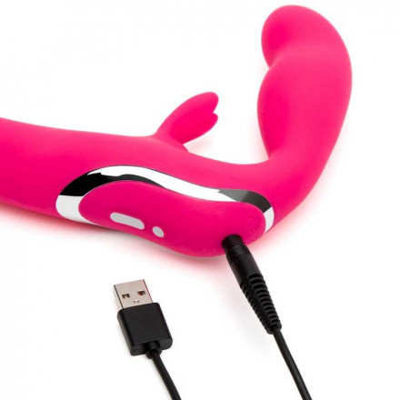 Ярко-розовый безремневой страпон Rechargeable Vibrating Strapless Strap-On 