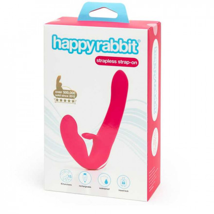 Ярко-розовый безремневой страпон Rechargeable Vibrating Strapless Strap-On 