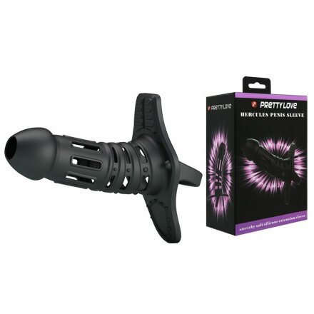 Черная рельефная насадка на пенис Hercules Penis Sleeve - 11,5 см. 