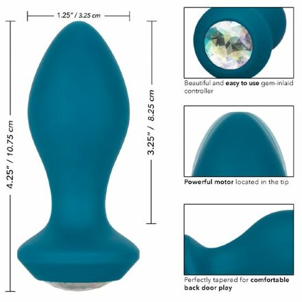 Бирюзовая анальная вибропробка с кристаллом Power Gem Vibrating Crystal Probe - 10,75 см. 