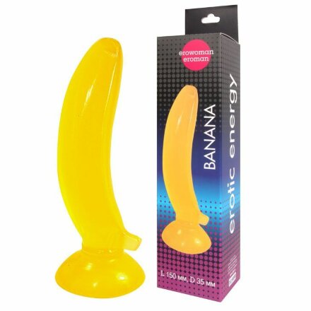 Фаллоимитатор на присоске Banana желтого цвета - 17,5 см. 
