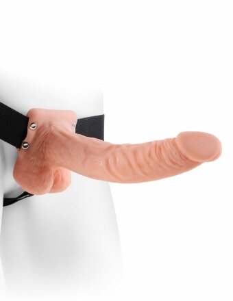 Полый страпон телесного цвета Hollow Strap-On with Balls - 24 см. 