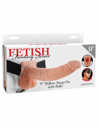 Полый страпон телесного цвета Hollow Strap-On with Balls - 24 см. 