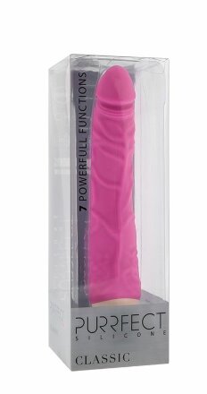Розовый вибратор-реалистик с венками PURRFECT SILICONE CLASSIC 7.1INCH PINK  - 18 см. 