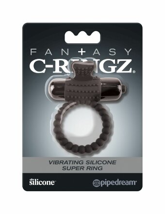 Черное эрекционное виброкольцо Vibrating Silicone Super Ring 