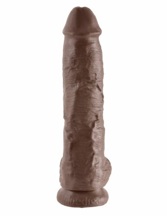Большой коричневый фаллоимитатор с мошонкой 10&quot; Cock with Balls на присоске - 25,4 см. 