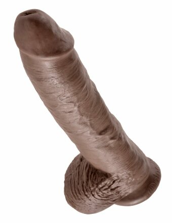 Большой коричневый фаллоимитатор с мошонкой 10&quot; Cock with Balls на присоске - 25,4 см. 