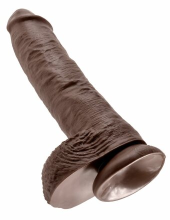 Большой коричневый фаллоимитатор с мошонкой 10&quot; Cock with Balls на присоске - 25,4 см. 