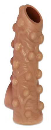 Телесная насадка с бугорками и открытой головкой Nude Sleeve L - 14 см. 