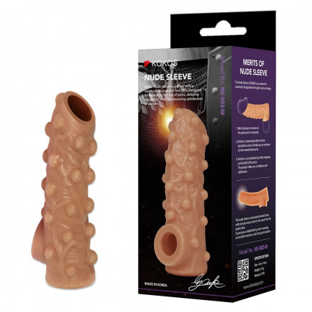 Телесная насадка с бугорками и открытой головкой Nude Sleeve L - 14 см. 