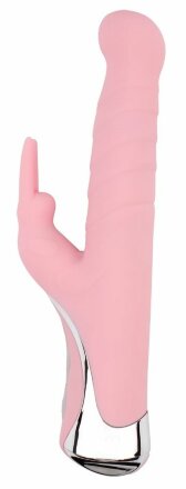 Нежно-розовый вибратор со стимулятором клитора Gyrating G-Bunny - 24 см. 