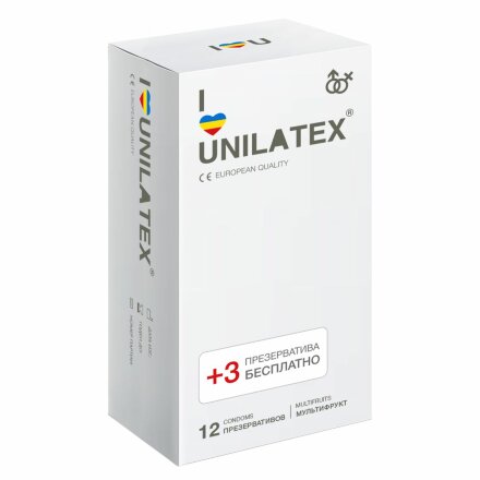 Разноцветные ароматизированные презервативы Unilatex Multifruit  - 12 шт. + 3 шт. в подарок 