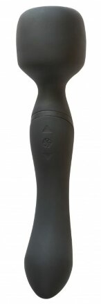 Черный двусторонний вибромассажер Heating Wand с нагревом - 22 см. 