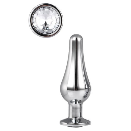 Серебристая анальная пробка с кристаллом Silver Pleasure Plug S - 9 см. 