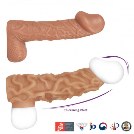 Телесная насадка с венками и открытой головкой Nude Sleeve M - 12 см. 