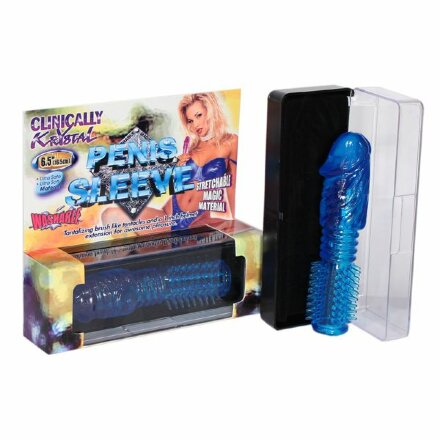 Синяя насадка-ёршик PENIS SLEEVE STRETCHABLE - 16,5 см. 