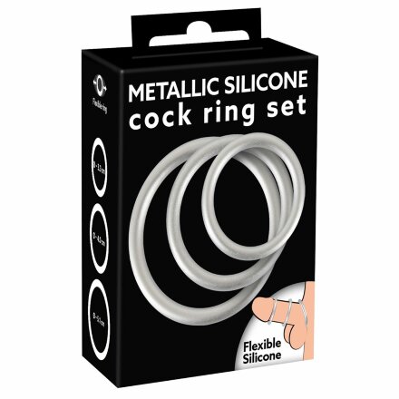 Набор из 3 эрекционных колец под металл Metallic Silicone Cock Ring Set 