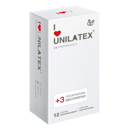 Ультратонкие презервативы Unilatex Ultra Thin - 12 шт. + 3 шт. в подарок 