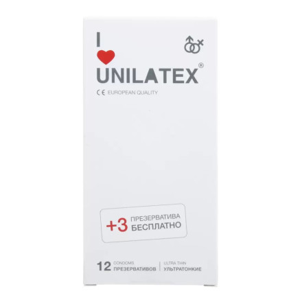 Ультратонкие презервативы Unilatex Ultra Thin - 12 шт. + 3 шт. в подарок 
